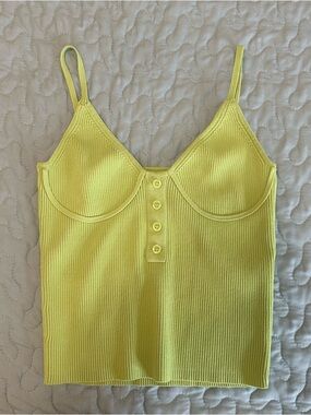 Zara Green Ribbed Button Detail Cropped Women’s Tank Top